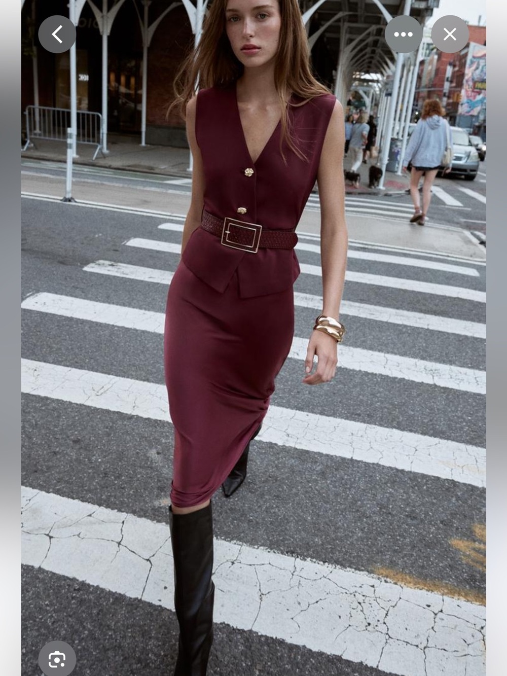 Zara Wine-Red Midi Pencil Skirt